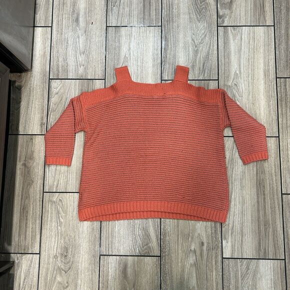 Jessica Simpson Womens Sweater Large 3/4 Sleeve Cold Shoulder Chunky Knit Orange - Picture 2 of 10